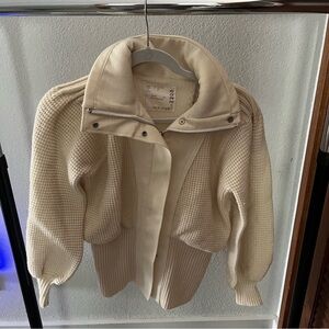 SACAI sz 1 S Thick Knit Wool Sweater Zip Up Cream Off White Long Sleeve